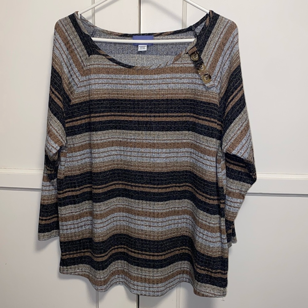 Laura Scott XXL Brown Black White Ribbed Wide Collar Shirt Blouse